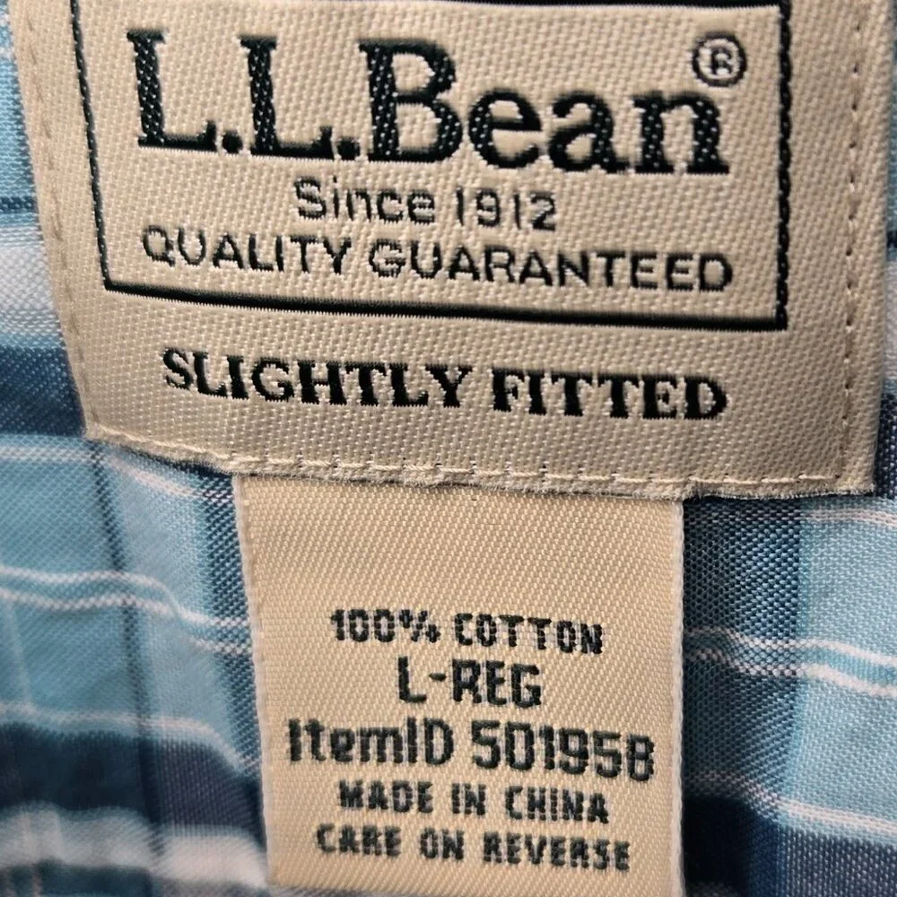 L.L.‎ Bean Aqua Blue Seersucker Shirt Men's Button Up Slightly Fitted Summer L